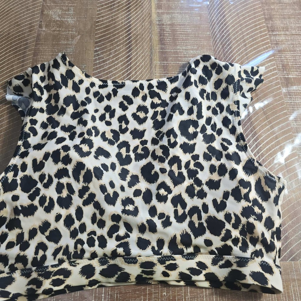 Old Navy Leopard Print Wrap Front Bikini Top Tan Black Cream Womens Medium